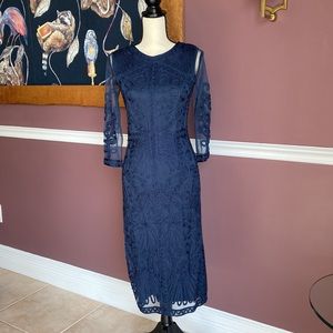 JS Collections Boat Neck Soutache Embroidered Navy Blue Gown style #865606